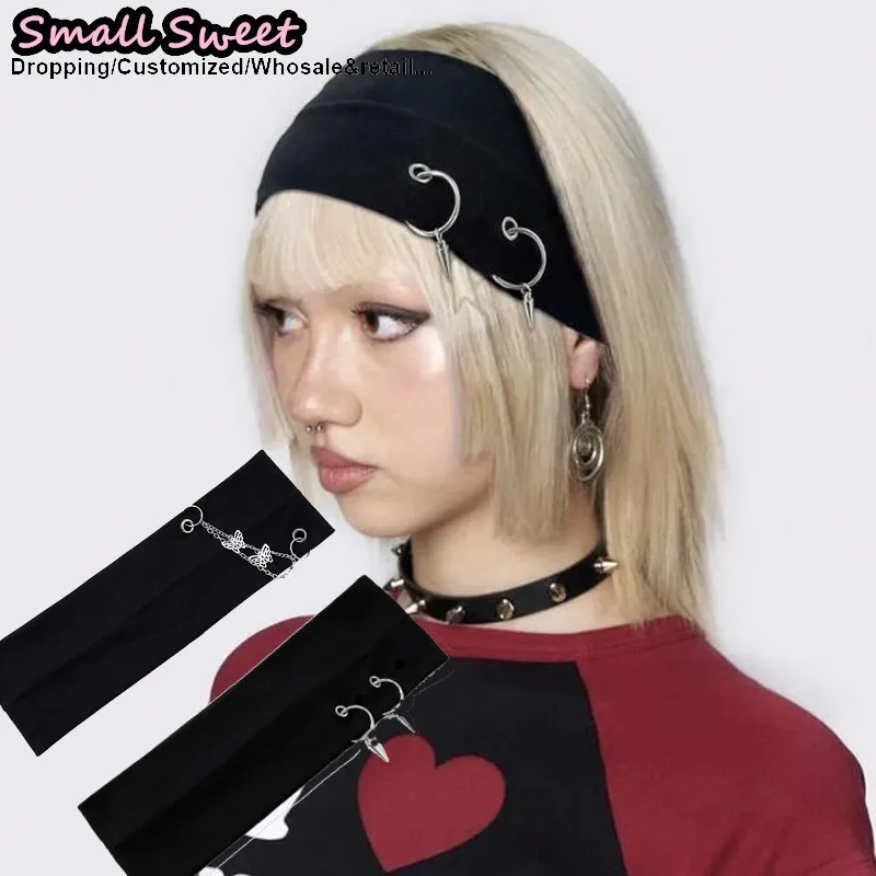 Ins Blogger Style Y2K Punk Cone Sports Headband for Women Elastic Sweat-Absorbent Hairband Fashion Streetwear Hair Accessory