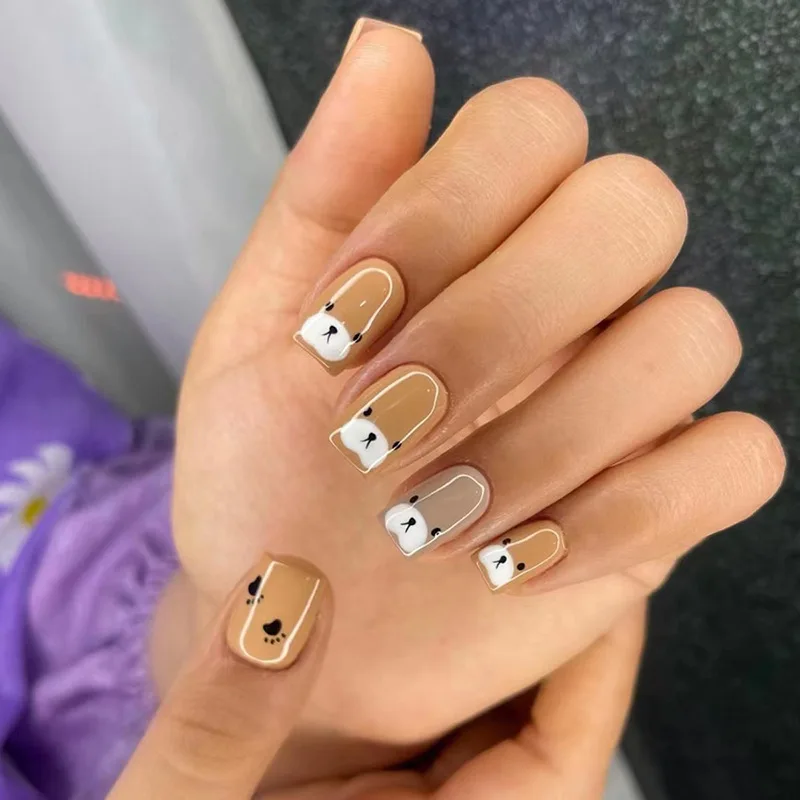 

Cute Bear Grab Printing Nail Art Children's Fun Girl Nail Art Children's Fake Nail Products Wear Nail Pieces Removable Nail