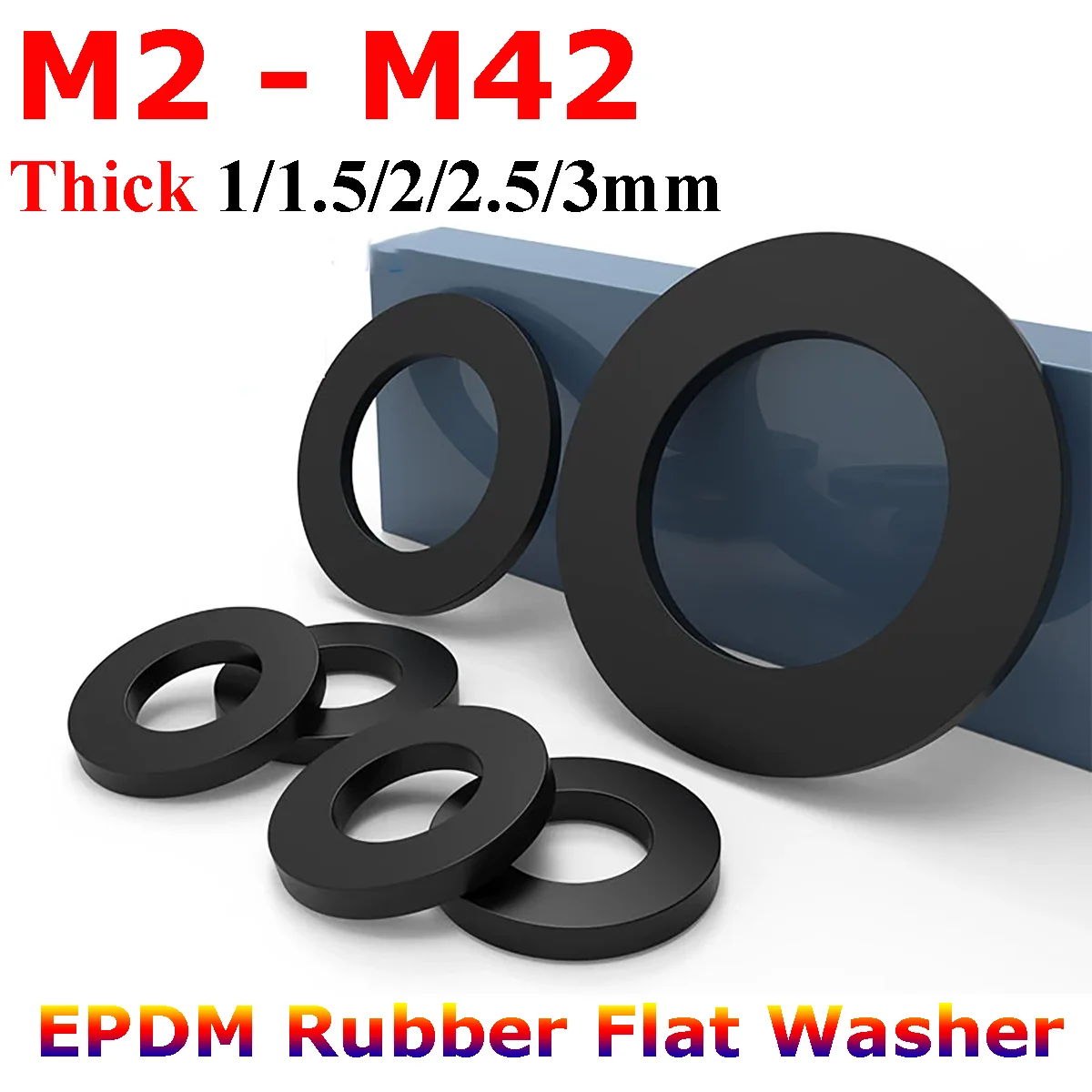 EPDM Rubber Screw Gasket M2 to M42 Thick 1/1.5/2/2.5/3mm Flat Washer Spacers Sealing Washers Ring Acid Alkali and Oil Resistant