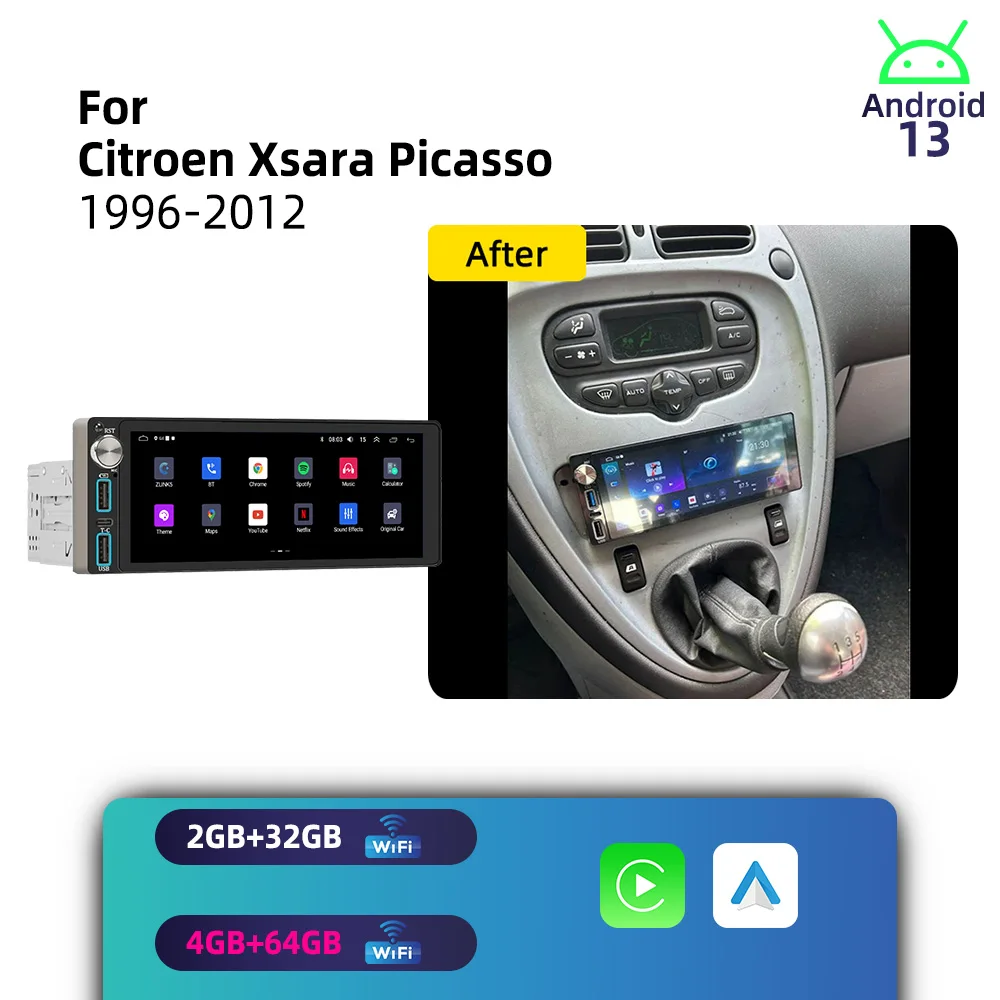 1 Din Car Stereo Android for Citroen Xsara Picasso 1996-2012 CarPlay GPS Navigation Multimedia Autoradio Radio Head Unit