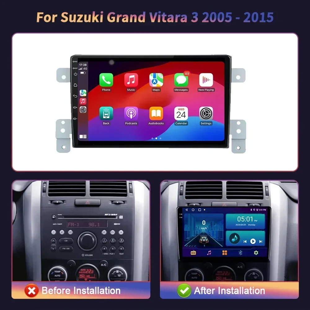 Android 14 For Suzuki Grand Vitara 3 2005-2015 Wireless Carplay Car Radio Multimedia Navigation Stereo Head Unit GPS Screen