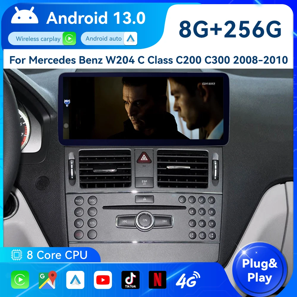 

2400*900 Android 13 авто радио для Mercedes Benz W204 C Class C200 C300 беспроводной CarPlay 2008-2010 GPS 4G Автомобильный мультимедийный плеер