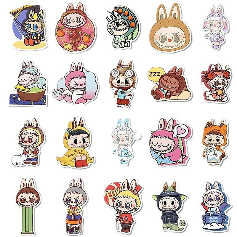 80Pcs New Labubu Monster Cartoon Waterproof Stickers Pack Cute Water Bottle Laptop Skateboard Scrapbook Anime Accessories image 6