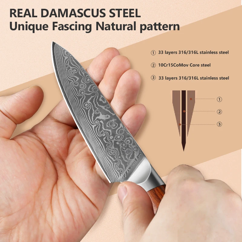 Two-Piece Kitchen Cutlery Set 67 Layers VG10 Damascus Steel Japanese Fruit Knife Cooking Knife 5-Inch Multi-Functional Knife