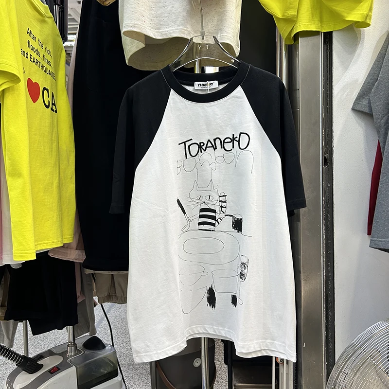 

Женская свободная футболка средней длины с круглым вырезом и вышивкой, универсальный топ для весны и лета