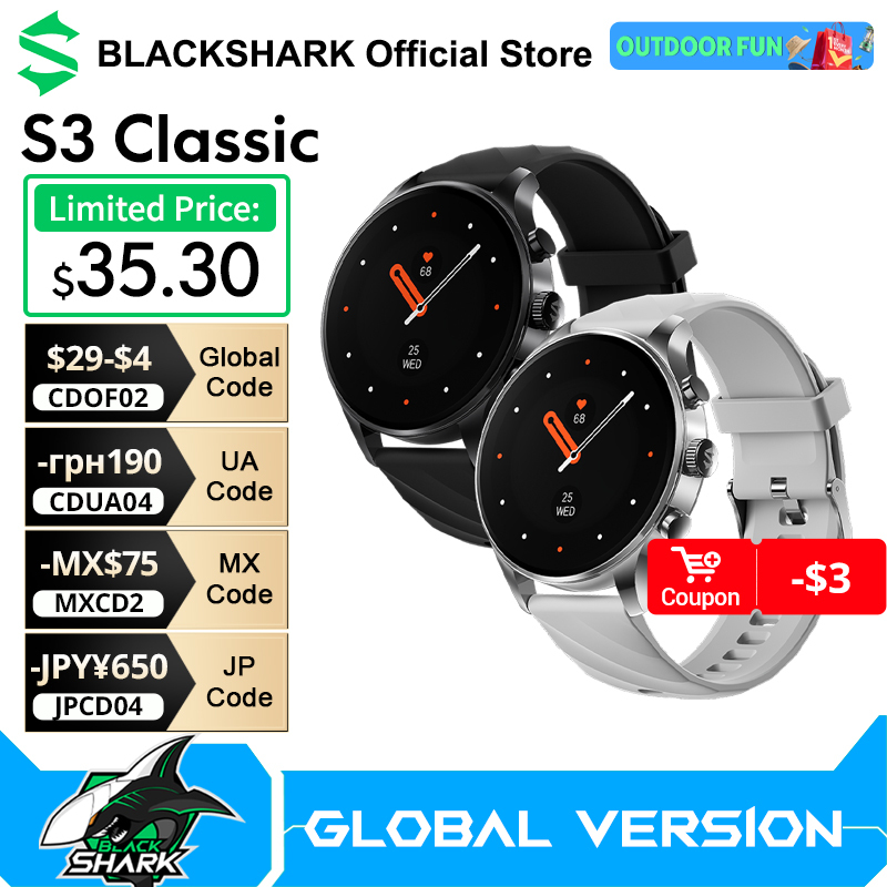  New Blackshark S3 Classic Smartwatch 1.43''AMOLED  120+ Modes Sport Functions 16 Days Battery 3ATM Bluetooth5.4 gifts for women 