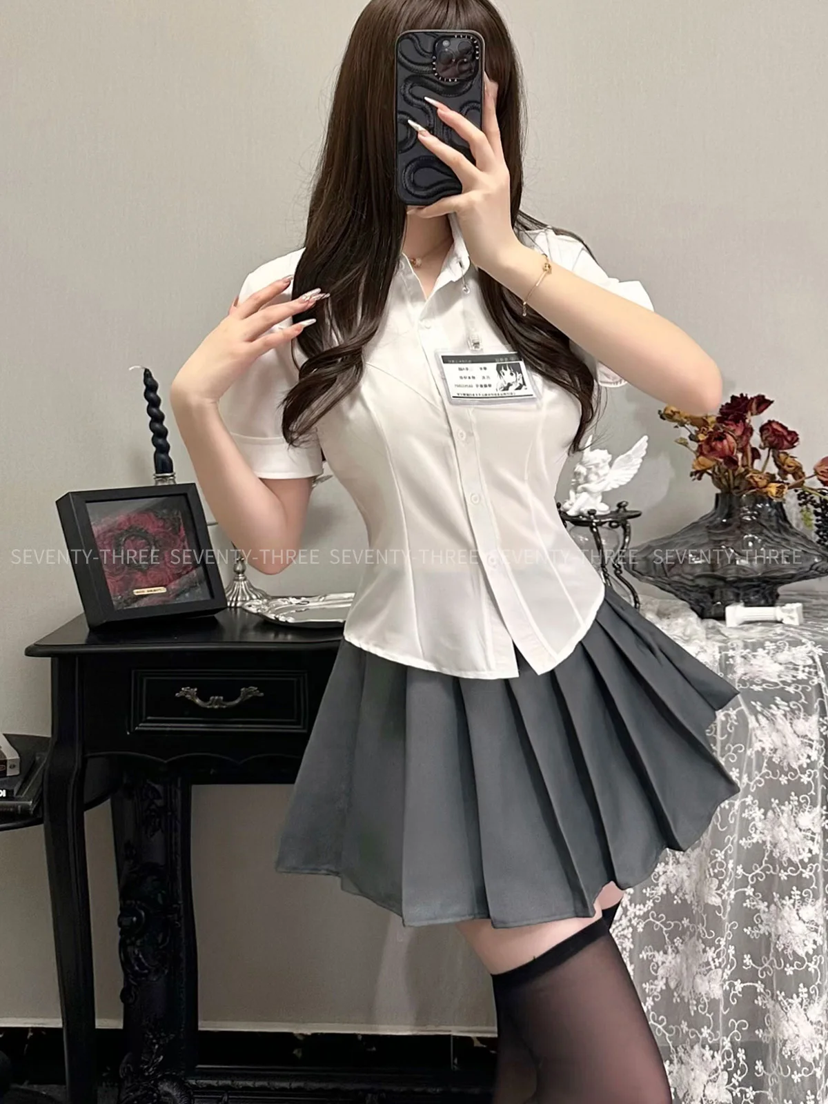 

Sexy Student Uniform Set for Women School Girls Themed Party Cosplay Costume T-shirt Tops jk Miniskirt Outfit Lingerie Clubwear