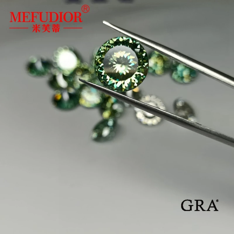 

Green Round Shape LOVE 100 Faceted Cut Loose Gemstone Moissanite 1-5ct Lab Grown Diamond Pass Test Drill Pen With GRA Certified