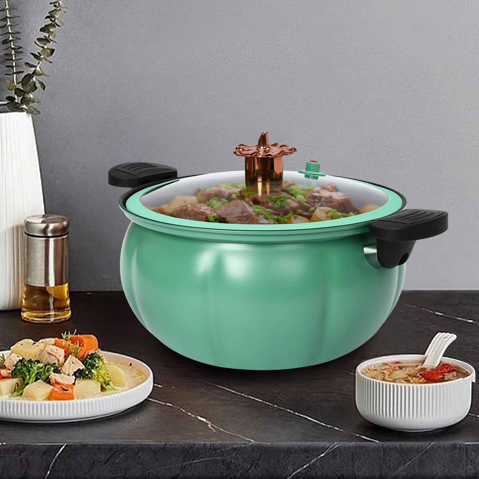 8l Pumpkin Pot Multi-function Rice Dumpling Non Stick Micro Pressure Pot Kitchen Universal Soup Pot Green