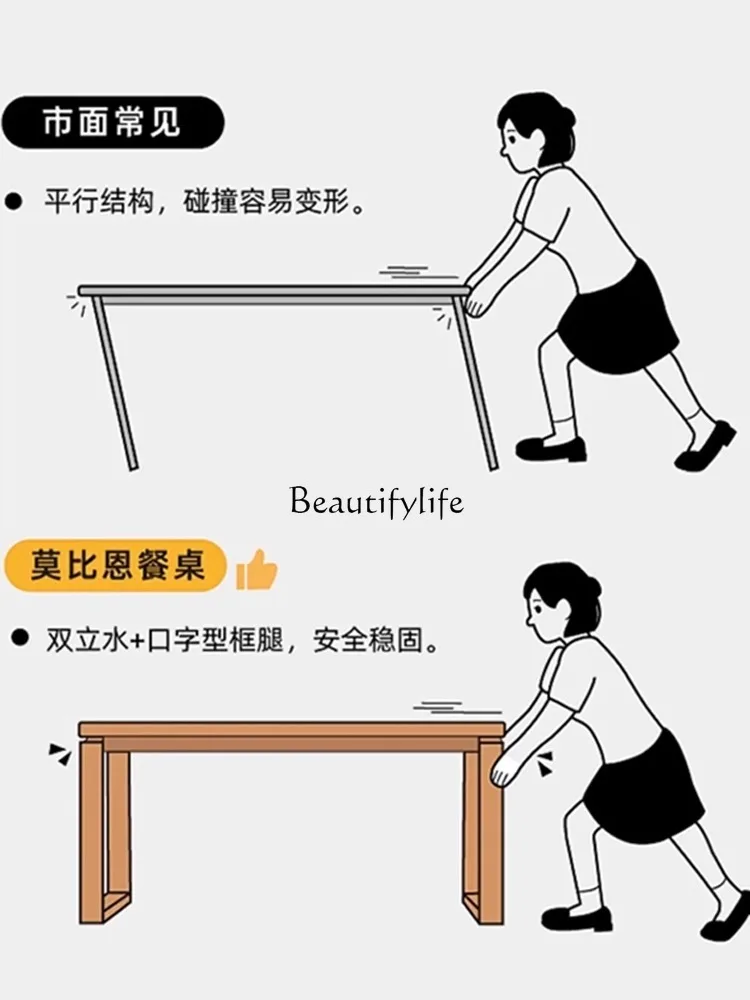 طاولة طعام من الخشب الصلب، طاولة مستطيلة لغرفة المعيشة من خشب الشمع الأبيض #4