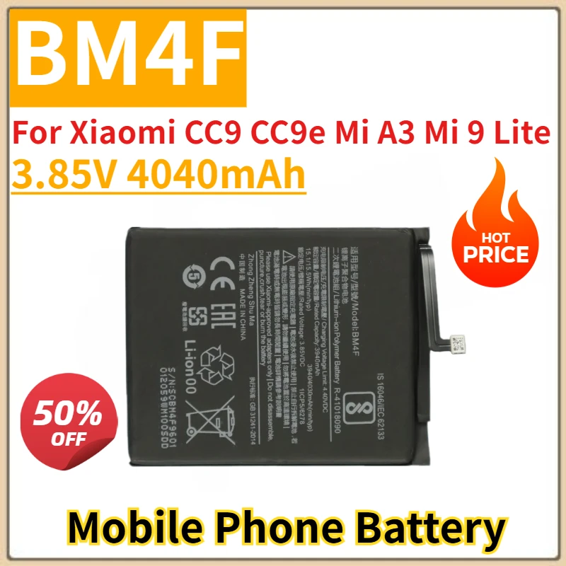 

Brand New Replacement Mobile Phone Battery 3.85V 4040mAh BM4F For Xiaomi CC9 CC9e Mi A3 Mi 9 Lite