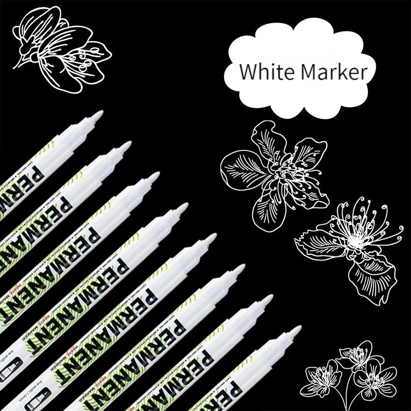 

1-20Pcs White Marker Pen Alcohol Paint Oily Tire Painting Graffiti Pens Permanent Pen for Fabric Wood Leather 1.0MM/2.0mm