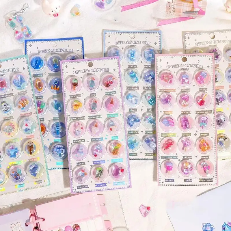 1/3 шт., милые 3D креативные планеты, еда, мультяшные круглые рельефные наклейки, скрапбукинг, журнал, канцелярские принадлежности, наклейка, сделай сам, украшение, подарок