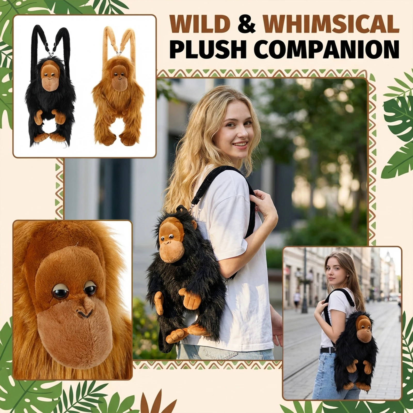 

Creative Fluffy Cartoon Gorilla Backpack, Stylish Plush Backpack, Soft Cartoon Shoulder Bag For Women and Girls