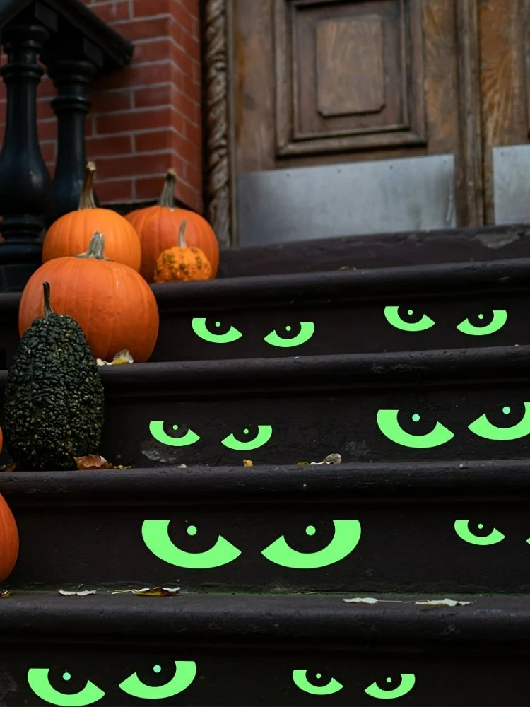 8 Paar im Dunkeln leuchtende Halloween-Augen-Fensteraufkleber, abnehmbarer, leuchtender, fluoreszierender Fensteraufkleber, Halloween-Wandaufkleber