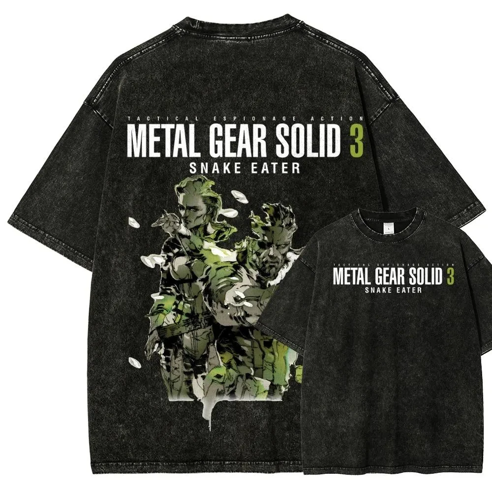 Metal Gear Solid 3 T-Shirt Vintage Washed Y2K Ästhetik Unisex Oversized Kurzarm Sommer Baumwolle Retro Streetwear Bestseller
