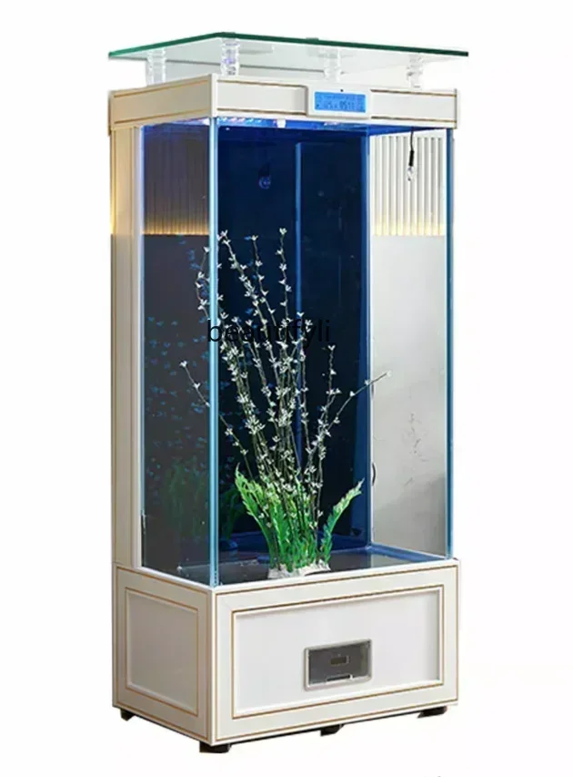 Light Luxury Square Floor Back Filter Fish Tank Living Room Pillar Super White Glass Fish Tank Aquarium