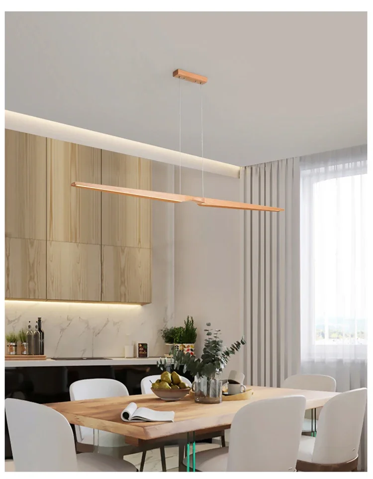 Modern minimalist walnut chandelier LED strip restaurant bar counter chandelier creative and personalized office lamp studio li