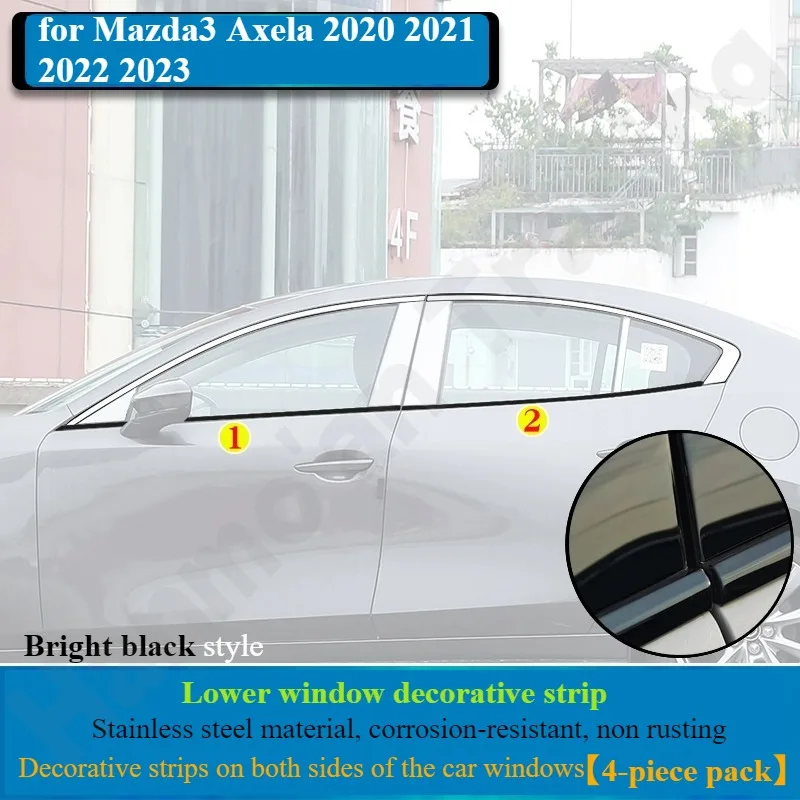 Pour Mazda3 Axela 2020 2021 2022 2023 Vitres de voiture noircies et bandes décoratives brillantes sur les cadres de portes