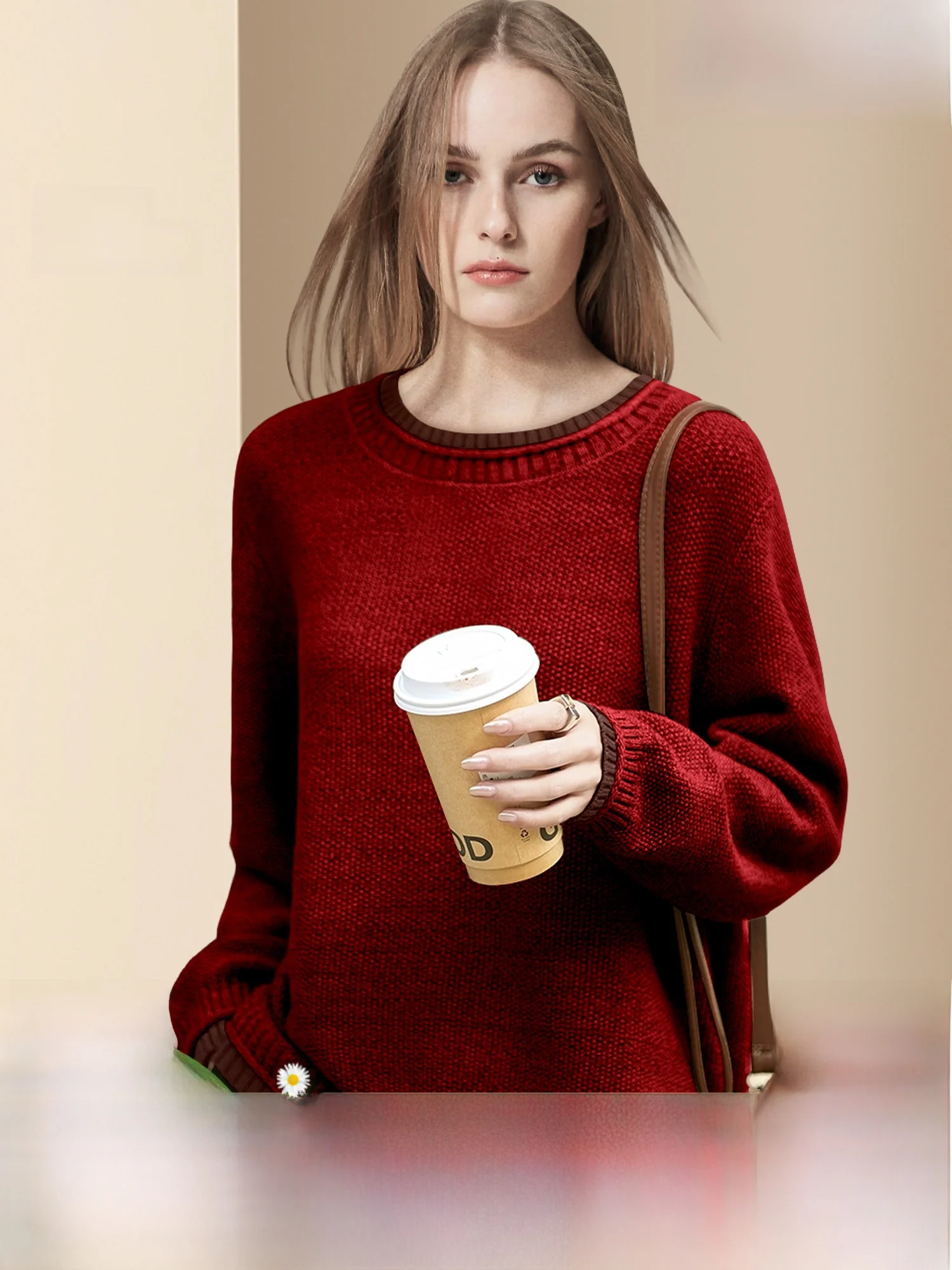Suéter suave y cómodo para mujer de Diffie Rieger, corte holgado, ropa exterior cómoda, tejido de punto, moda de invierno, informal, manga larga, cuello redondo.