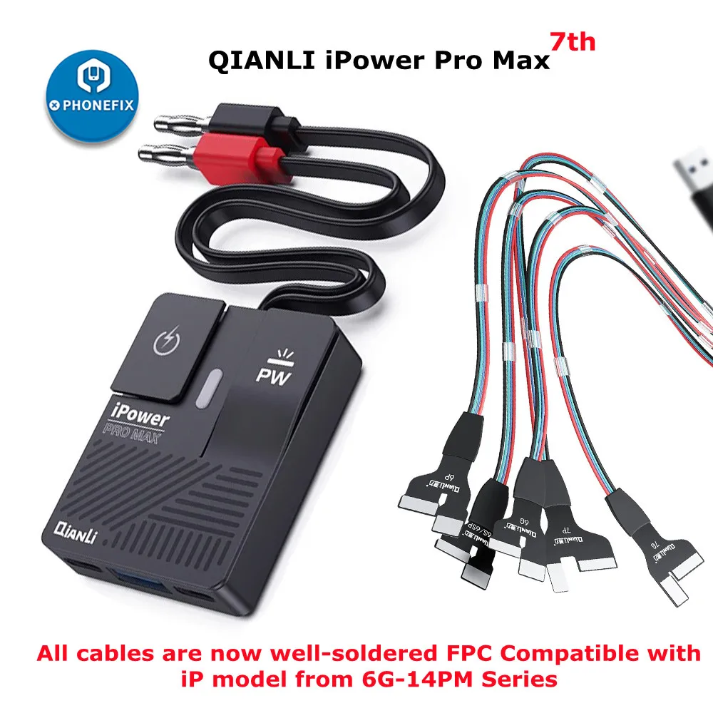 

QIANLI IPower Pro Max Supply Test Cable DC Power Control Test Line ,Battery Data Simulation,One Key to boot for iPhone 6G-14PM