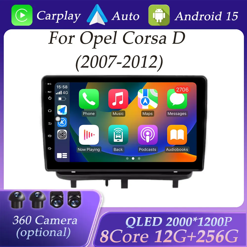 

Экран QLED для Opel Corsa D 2007-2012 гг., беспроводной CarPlay, автомобильный радиоприемник, видео, аудио, мультимедийный плеер, GPS-навигация, DSP, стерео BT