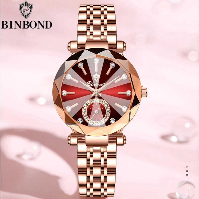 BINBOND Fashion Elegant Women Quartz Watches Original Heart Of The Ocean Design Waterproof Luminous Diamond Lady Casual Watches