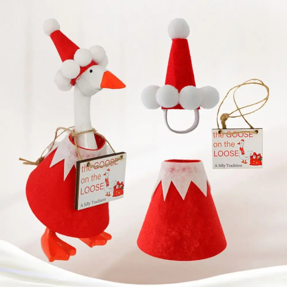 Cute Fabric Goose Statue 7-Inch With Hat Christmas Ornament Christmas Tree Shaped Red And White Striped Scarf Pet Clothes Porch