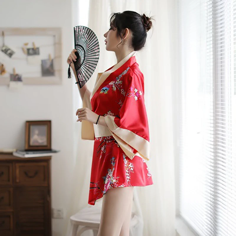 Sexy Lingerie Anime Cosplay Kostuum Japanse Kimono Sexy Jurk Outfit Pyjama Zacht Zijden Pak Set Nachtclub Kleding Voor Vrouwen Meisjes