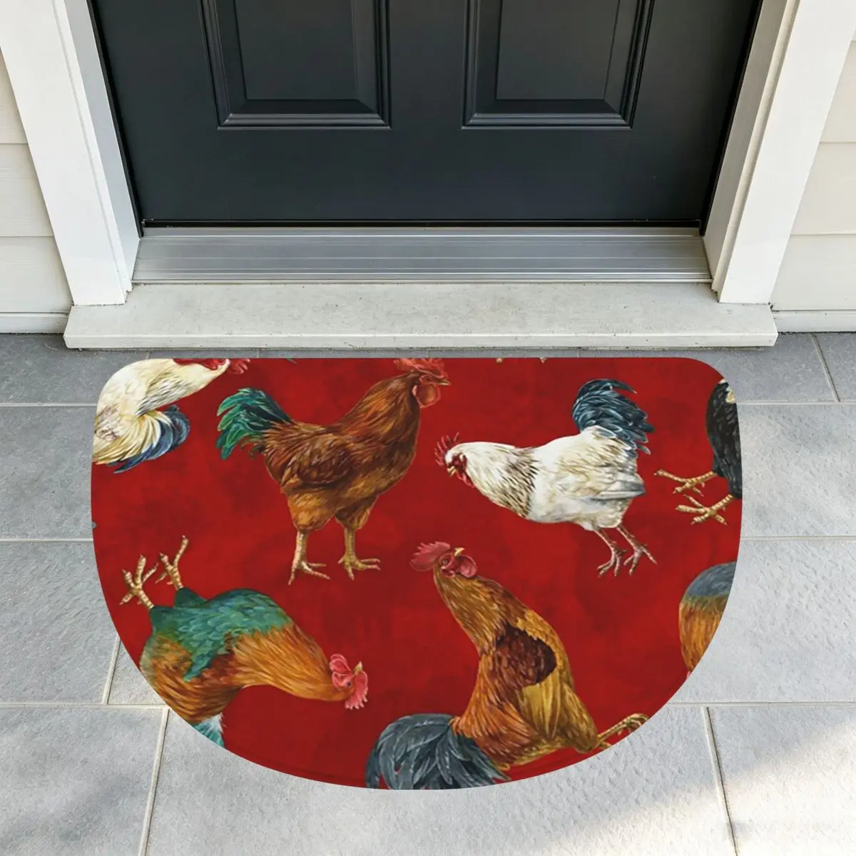 Chicken Animal Chicken Theme 10 Soft Flannel Half Round Doormat Non Slip Bathroom Mat Absorbent Floor Carpet for Garage