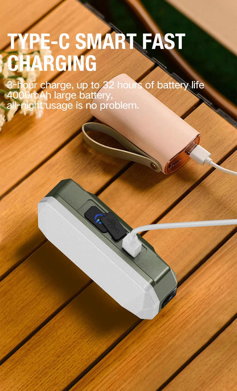 Tragbare Outdoor-Campinglaterne, superlange 4000-mAh-Batterie, wiederaufladbares Notlicht, starker Magnet, Arbeitslicht für Reparaturen – Detail 9