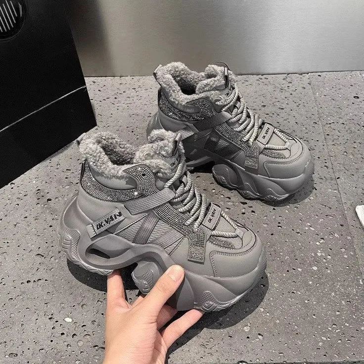 

Женские утепленные зимние ботинки на платформе 2025 года, новые осенне-зимние спортивные белые хлопковые сапоги-дутики на высокой подошве