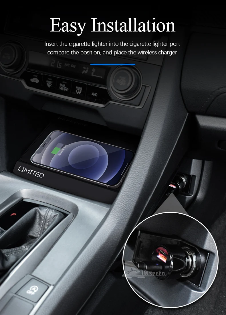 2016 honda civic cigarette lighter location for Honda Civic X 10th 11th Gen 2016-2023 Mobile Phone Fast Charging Holder  15W Charger Board Car Wireless Charger Accessories