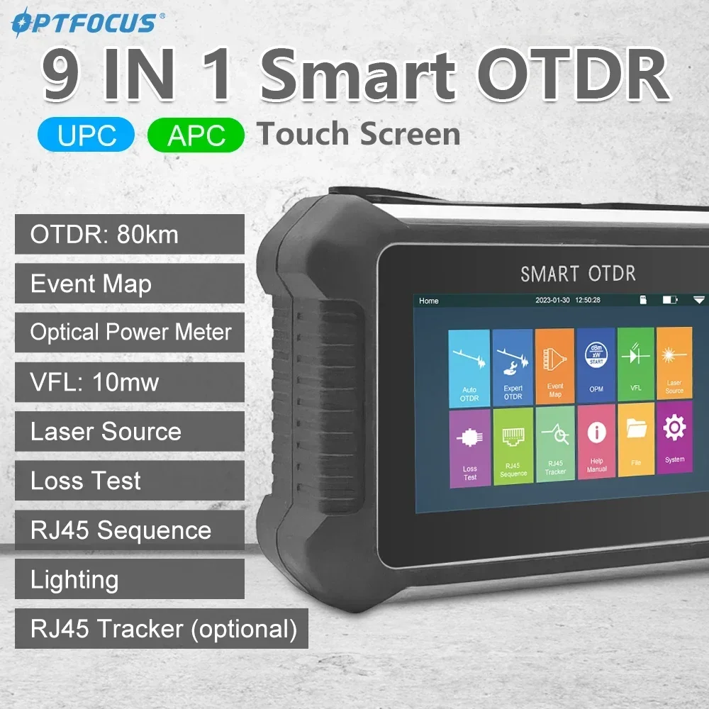 OPTFOCUS Touch Screen OTDR Tester 1310 1550nm 9 IN 1 High Precision Testing  Analysis OPM VFL Test Tool