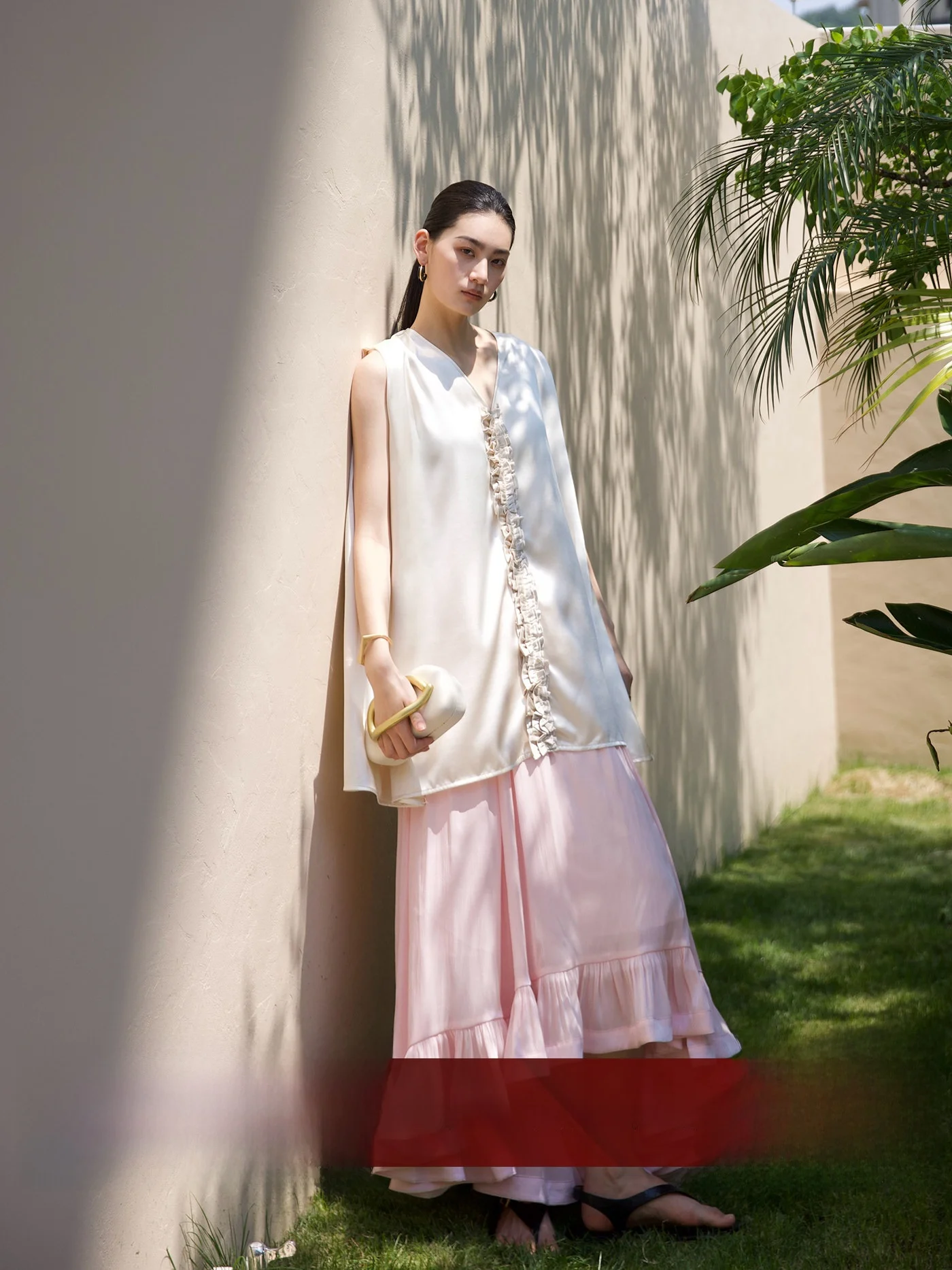 

Экологичная юбка из волокон с асимметричным подолом, женская летняя розовая юбка А-силуэта с высокой талией, повседневная, из полиэстера