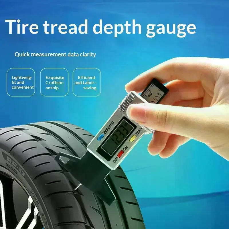 1Pcs Digital Tire Tread Depth Gauge High Accuracy LCD Inch MM Dual Unit For Car Maintenance