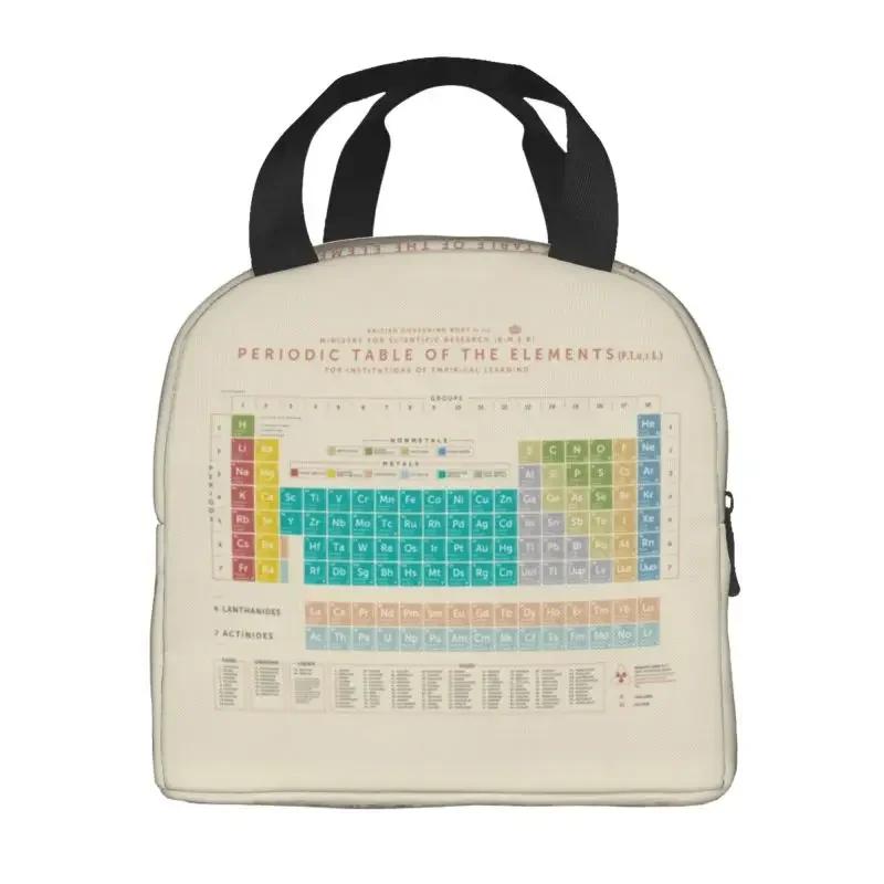 Elements Periodic Table Thermal Insulated Lunch Bag Science Chemistry Chemical Portable Tote for School Storage Food Box
