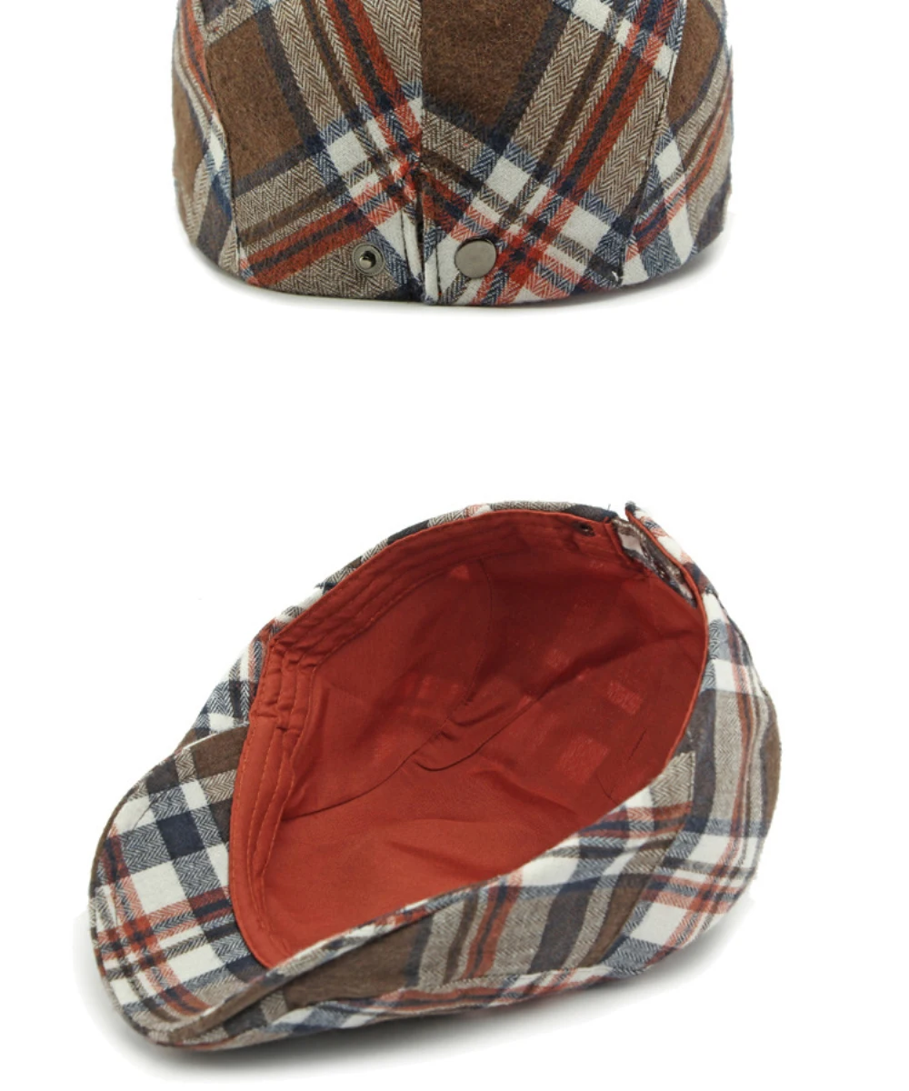 HT4697 Baskenmützen Frühling Herbst Herren Damen Kappen Vintage Künstler Maler Karierte Baskenmütze Männlich Weiblich Ivy Flatcap Verstellbare Baskenmützen – Detail 13