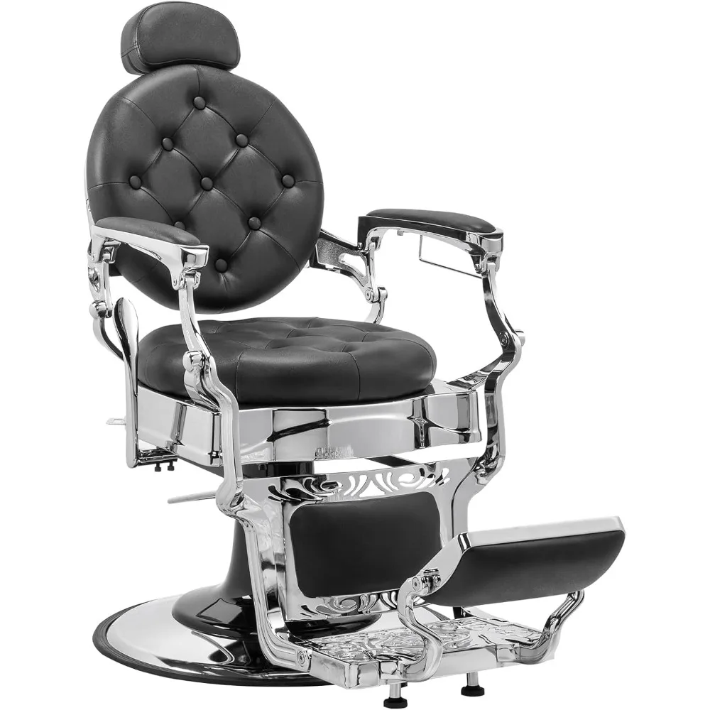 Heavy Duty Vintage Recline Barber Chair Hydraulic with Headrest, Supports up to 700lbs & 360°Rotatable,Professional Salon Beauty