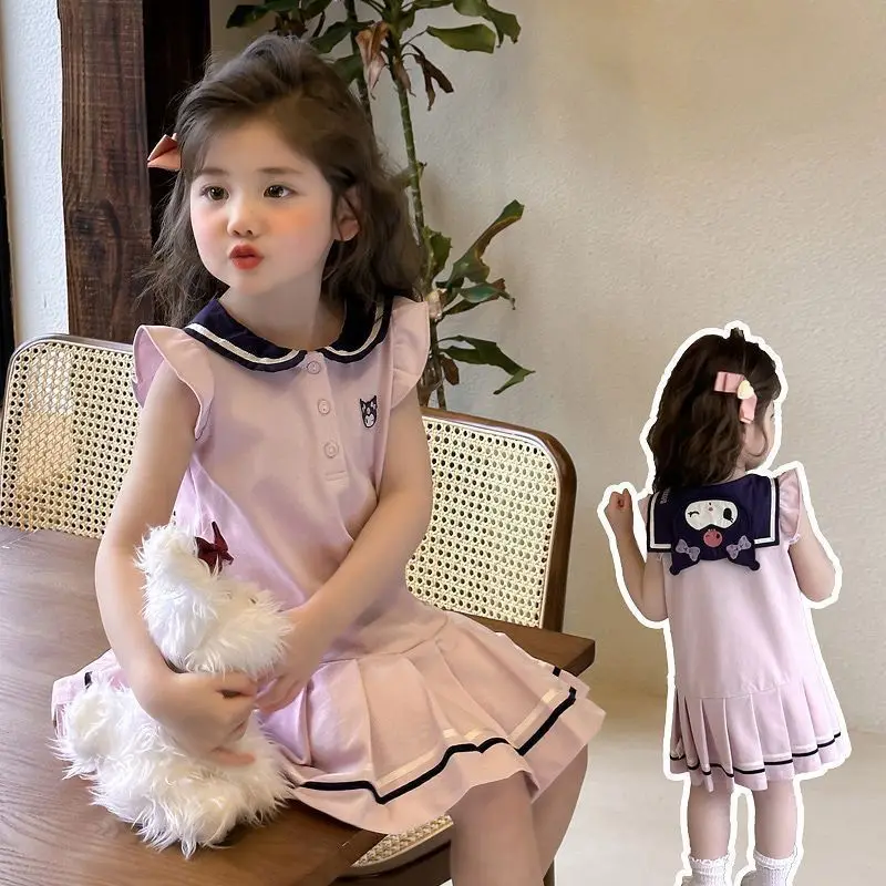 

2025 New Kawaii Sanrio KUROMI Girl's Kuromi Princess Skirt Anime Cartoon Cute Cotton Dress Summer Fashion Girls Gift Toys