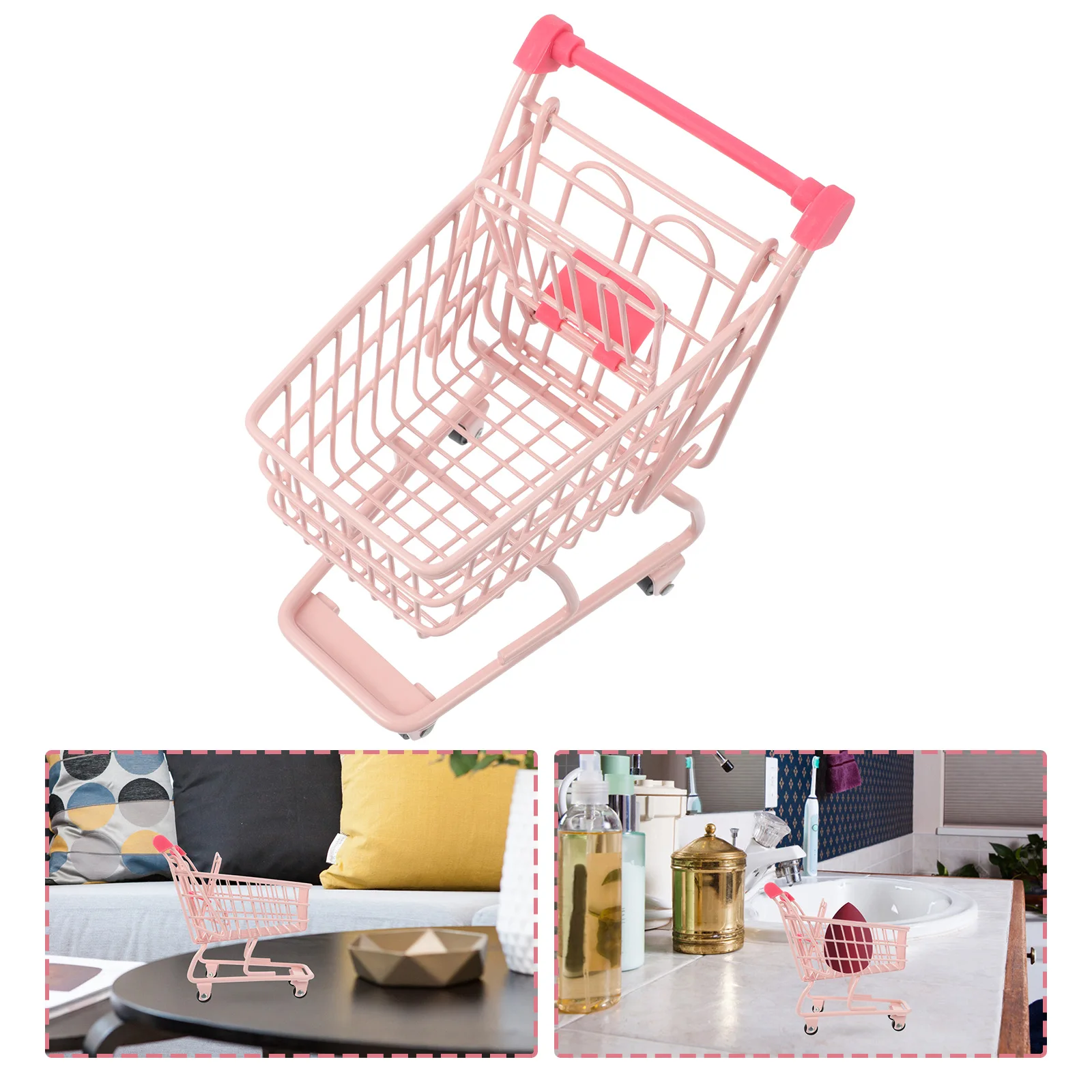 ของเล่น Mini รถเข็นซูเปอร์มาร์เก็ตรถเข็นพับได้ขนาดเล็กพับล้อสีชมพู Family Push ร้านขายของชําบนเด็กวัยหัดเดิน