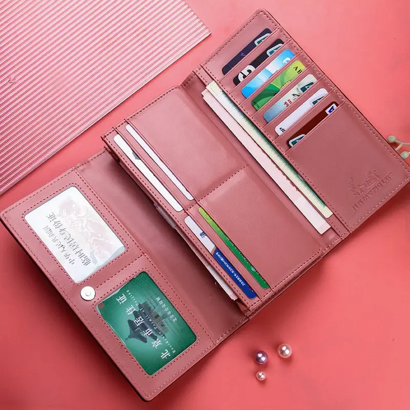 محفظة لوليتا اليابانية للسيدات كاجوال طويلة ذات سعة كبيرة بفيونكة ثلاثية الطي حقائب بطاقات حلوة لطيفة للفتيات