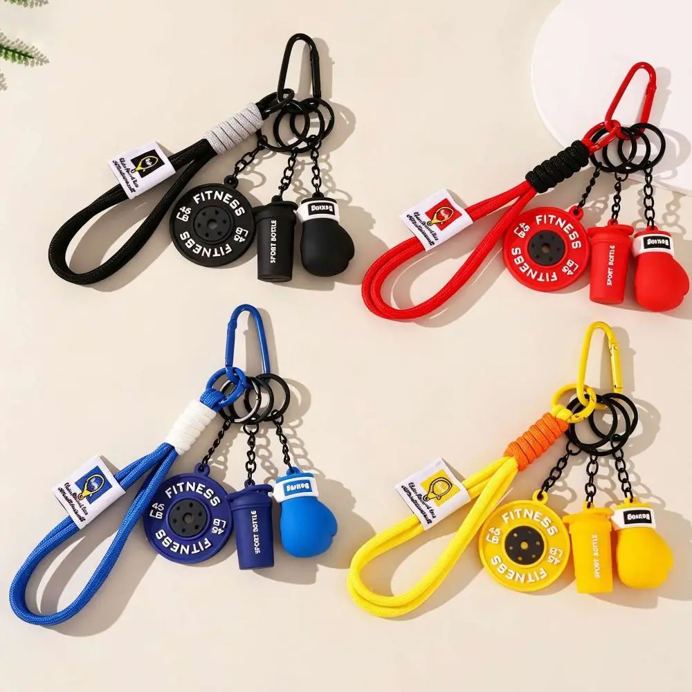 PVC Boxing Glove Keychain Metal Key Rings Wrist Strap Fitness Charm Keychain Multiple Charms Fitness Theme Bag Accessories