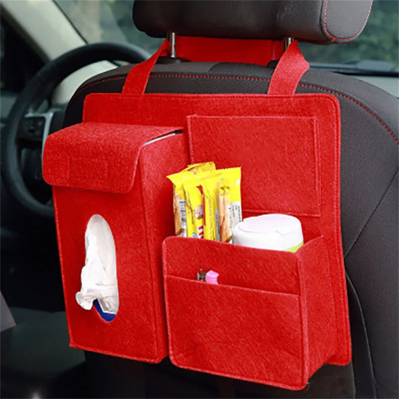 Bolsa de almacenamiento para asiento trasero de coche, organizador colgante, caja de papel, toalla, teléfono, fieltro, cubo de basura, accesorios