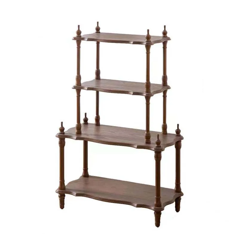 Medieval Style Solid Wood Multi-layer Rack, Wabi Sandy Wind Walnut Color Restaurant Bogu Rack, Flower Shop Decorative Potted Flo