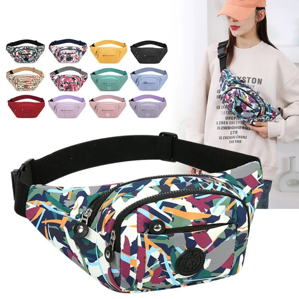 Fashion Flower Pattern Waist Bag Waterproof Multi-Pocket Wallet Nylon Large Capacity Fanny Pack