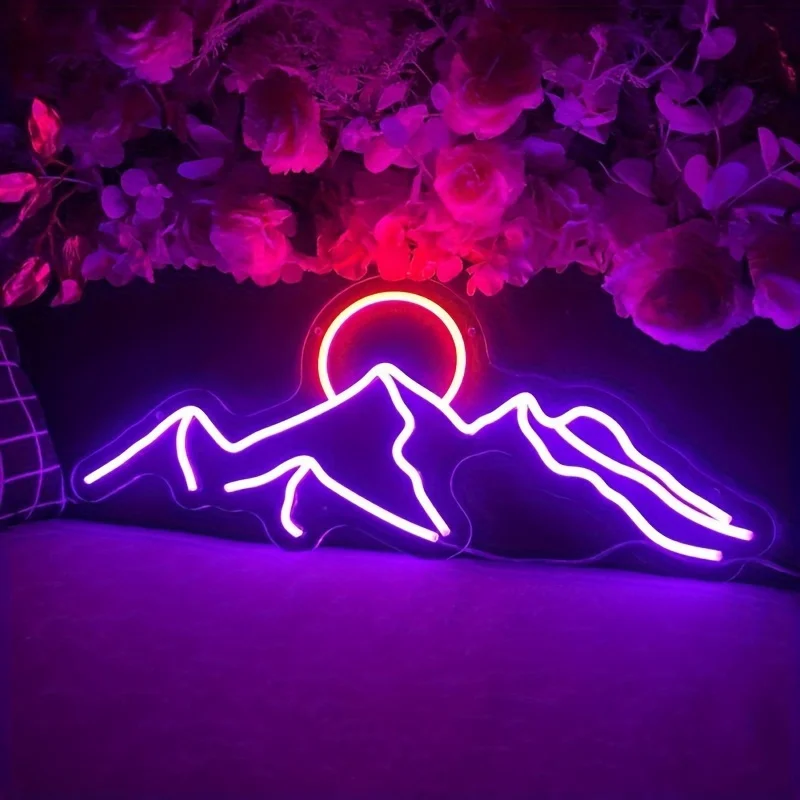 Mountain Neon Sign Light-Colorful Sunset LED Decoration with Switch Control-for Bedroom, Living Room, Hotel Wall Decoration