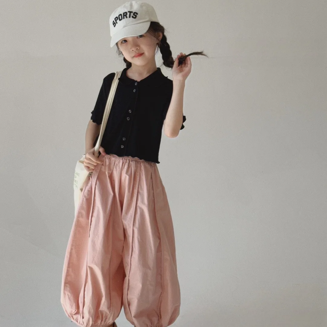 Girl Pants 2024 Spring and Summer New Korean Style Girls Fashion Sports Causal Pink Wide-leg Radish Pants Girls Pink Pant