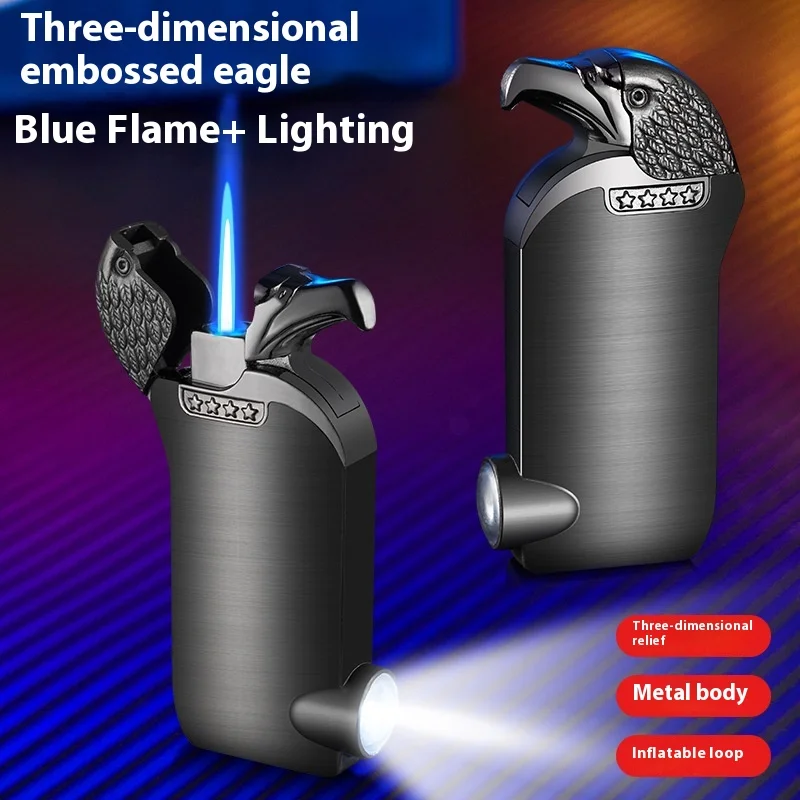 Geprägt mit kleiner Taschenlampe, winddichtes Metallfeuerzeug, personalisiertes Gasfeuerzeug mit Direktladung