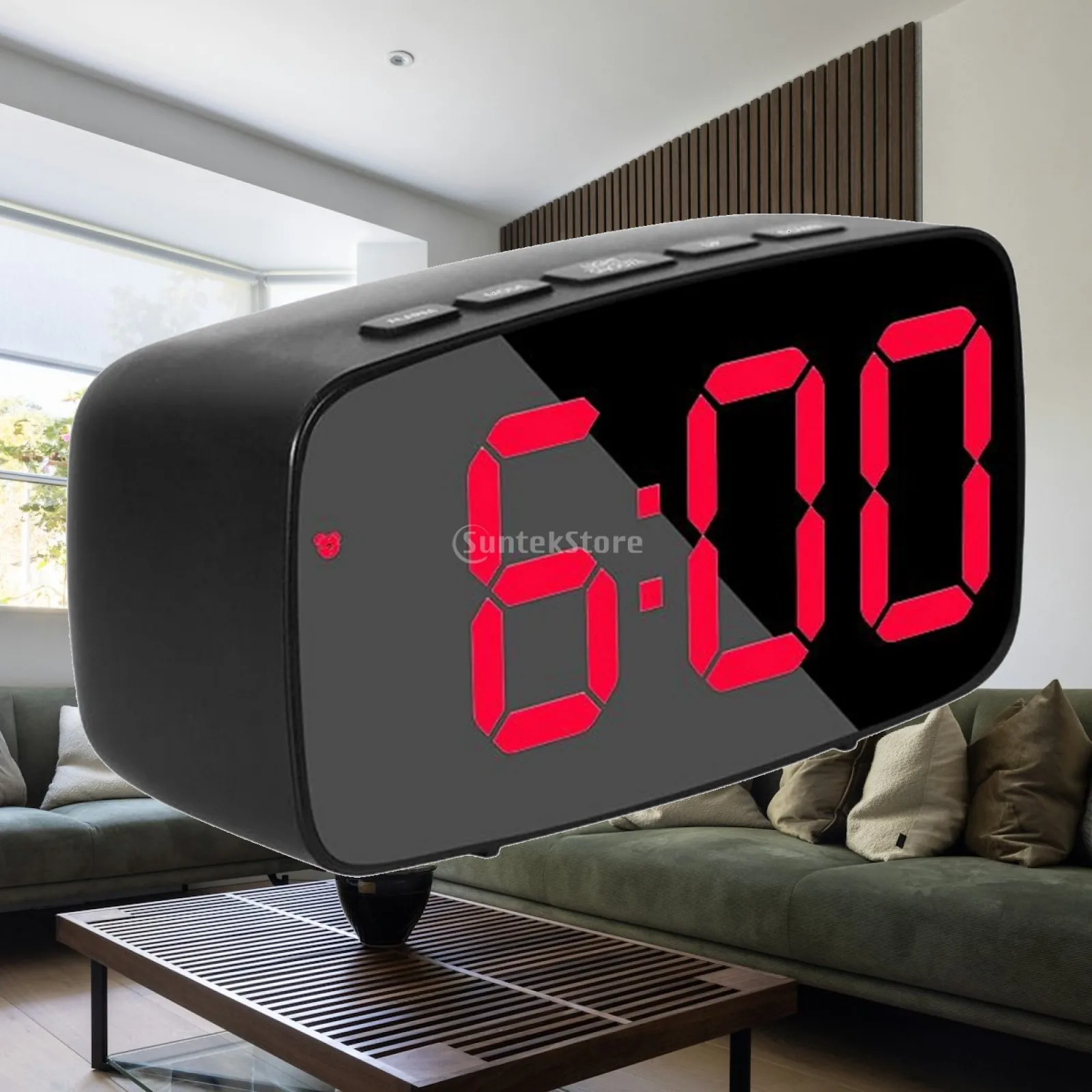 LED Alarm Clock Mirror Surface Bedroom Battery/ Snooze Mode Desk Display 2-level Brightness Makeup Non Ticking Office